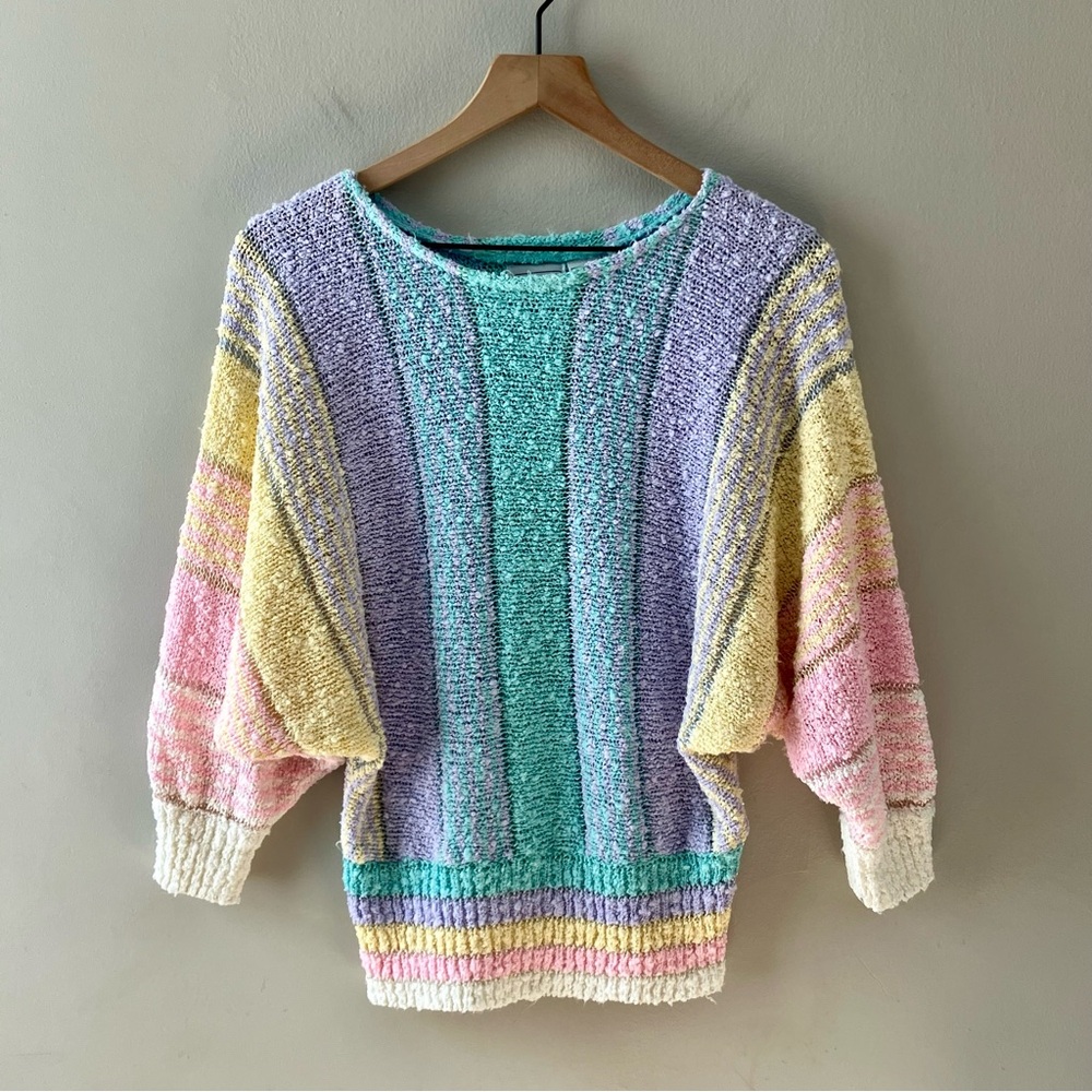 Vintage Pastel Striped Chenille Sweater - Mint, Lavender, Yellow, Pink, Cream